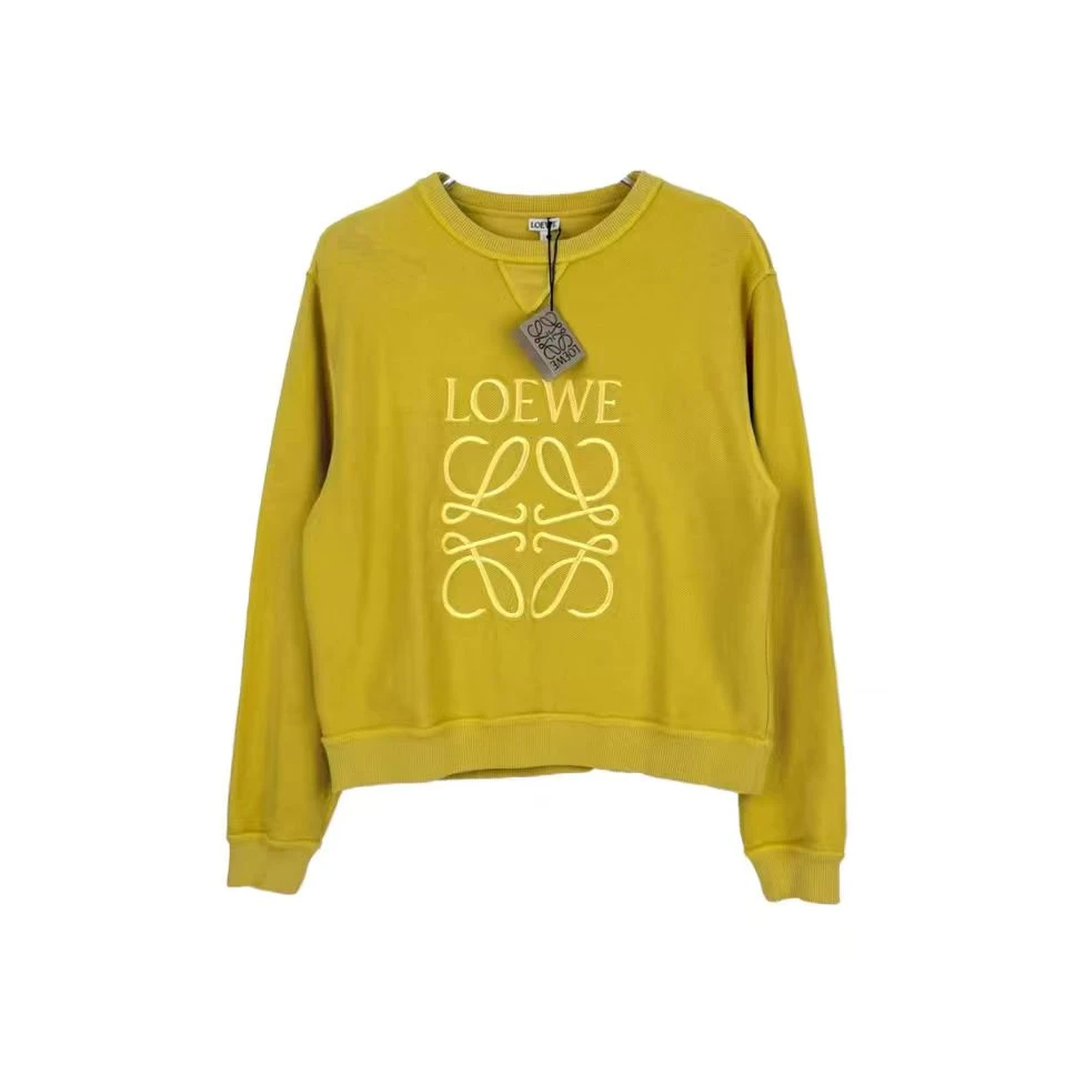 未使用 LOEWE/罗意威 汤/P235907650/姜黄色刺绣大logo反穿卫衣 M