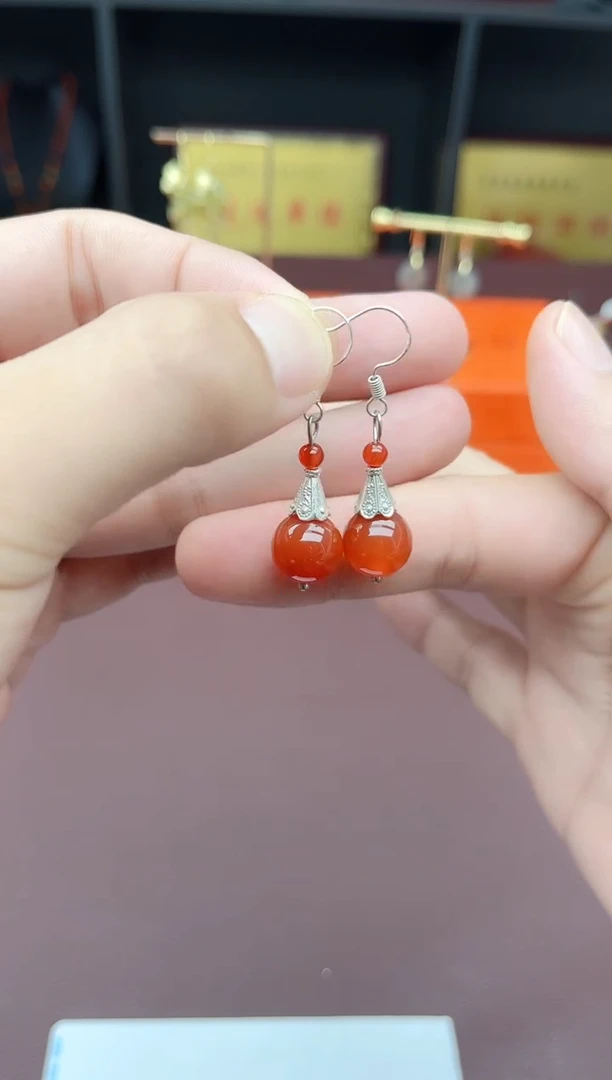 玛瑙/玉髓耳饰银S925镶嵌713000