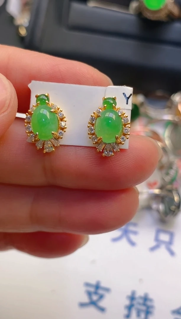 【闪购商品】翡翠耳饰银S925镶嵌天然A货翡翠1