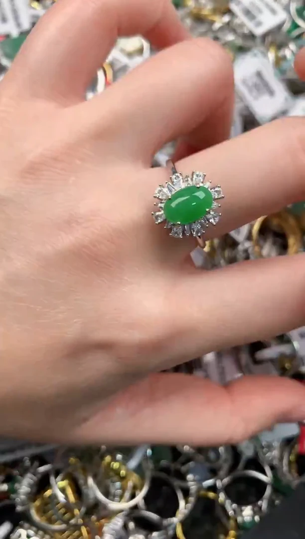 银S925镶嵌戒指翡翠1111---10