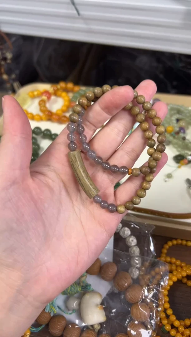 未镶嵌维腊木（绿檀）吊坠孤品绿檀木五条玛瑙珠双圈[2425]