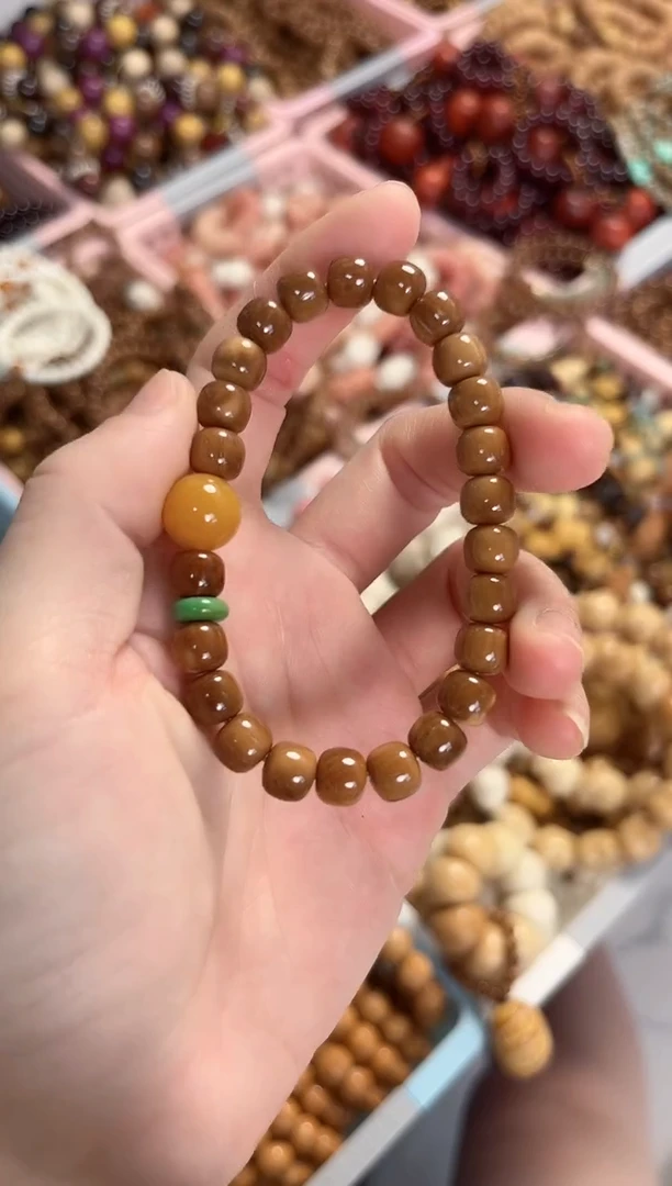 石英质玉（黄龙玉）未镶嵌手串库克老型7*8mm搭配缅黄多样性发其一