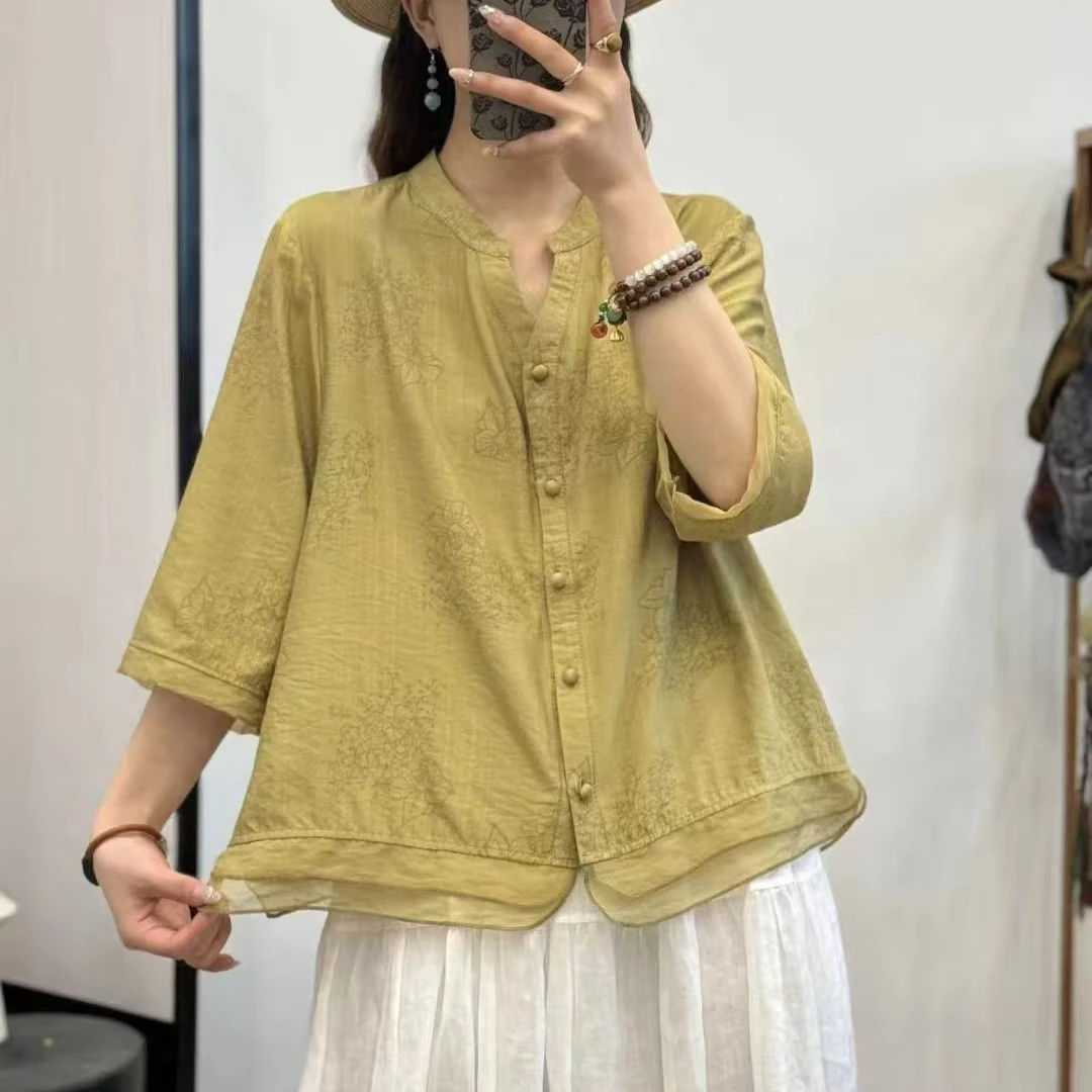 9473新款优雅减龄宽松文艺大气衬衫QZ