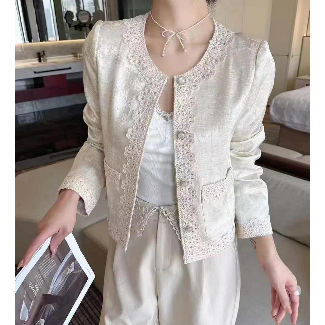 【苗姐优选】欧洲站时尚百搭圆领小香风短外套提花显瘦外套QQBH536