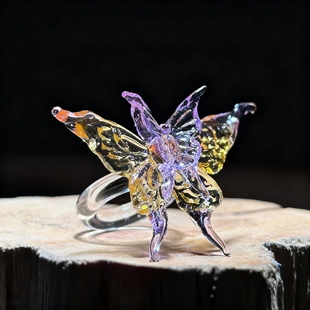 蝴蝶琉璃双层拼色戒指非遗美学国风指环汉服cos配饰送礼摆摊