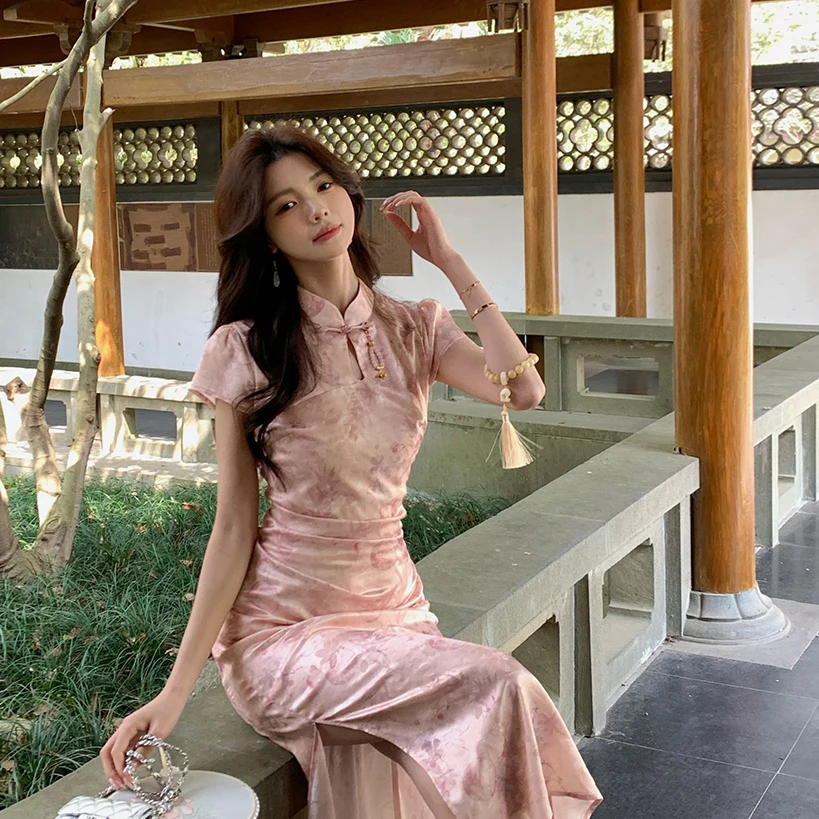 佐佐家小个子国风立领盘扣改良版旗袍女夏季新中式修身显瘦连衣裙