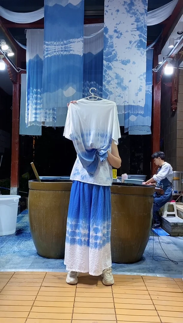 云浅蓝深 扎染服装   常规版阔腿裤