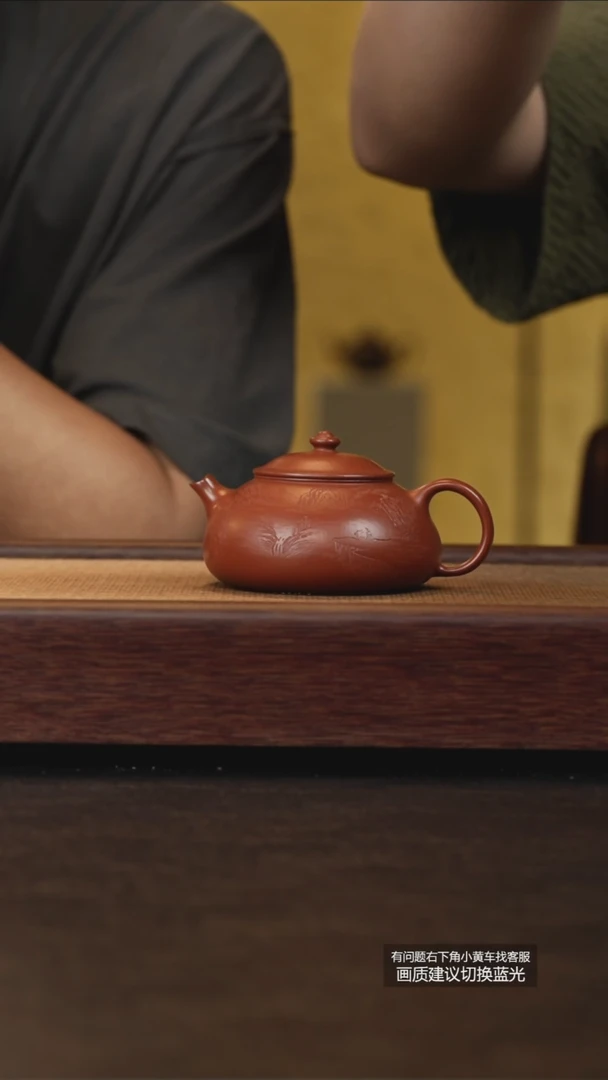 茶壶紫砂本砂堂原矿小煤窑朱泥刻绘大寒江