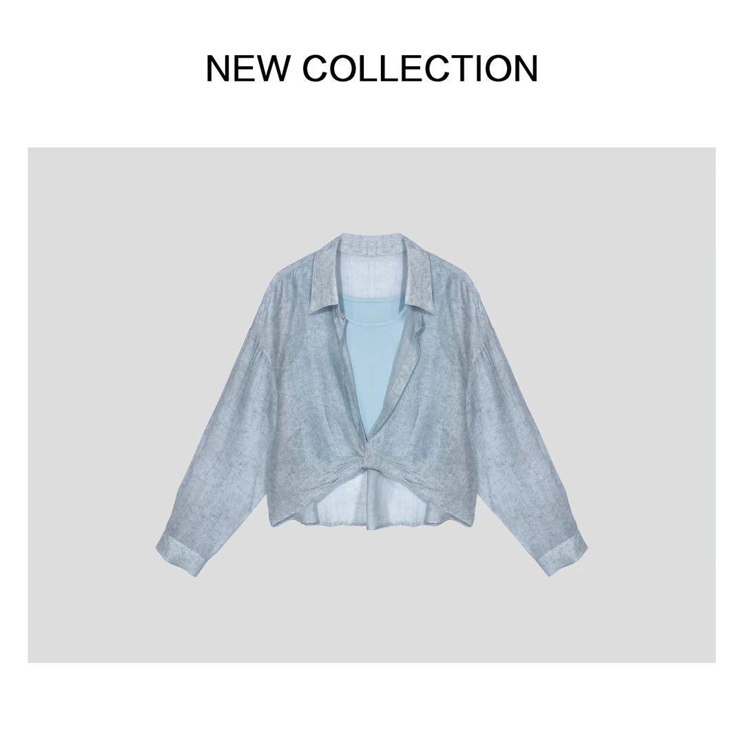 【小依专享】C3F28016时尚百搭休闲简约衬衫短款长袖上衣-8016