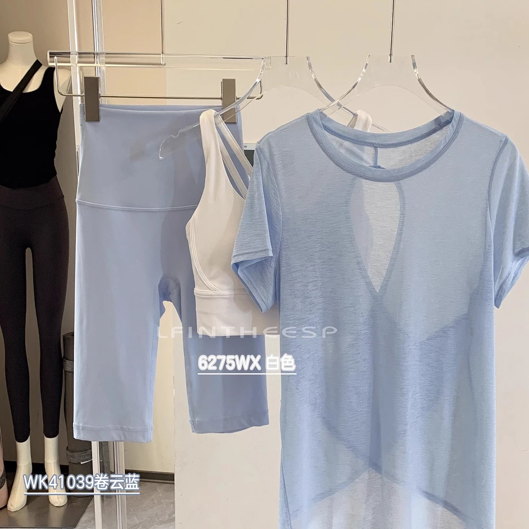 C.CYA镂空美背瑜伽服短袖套装宽松透气运动上衣外穿跑步健身短袖