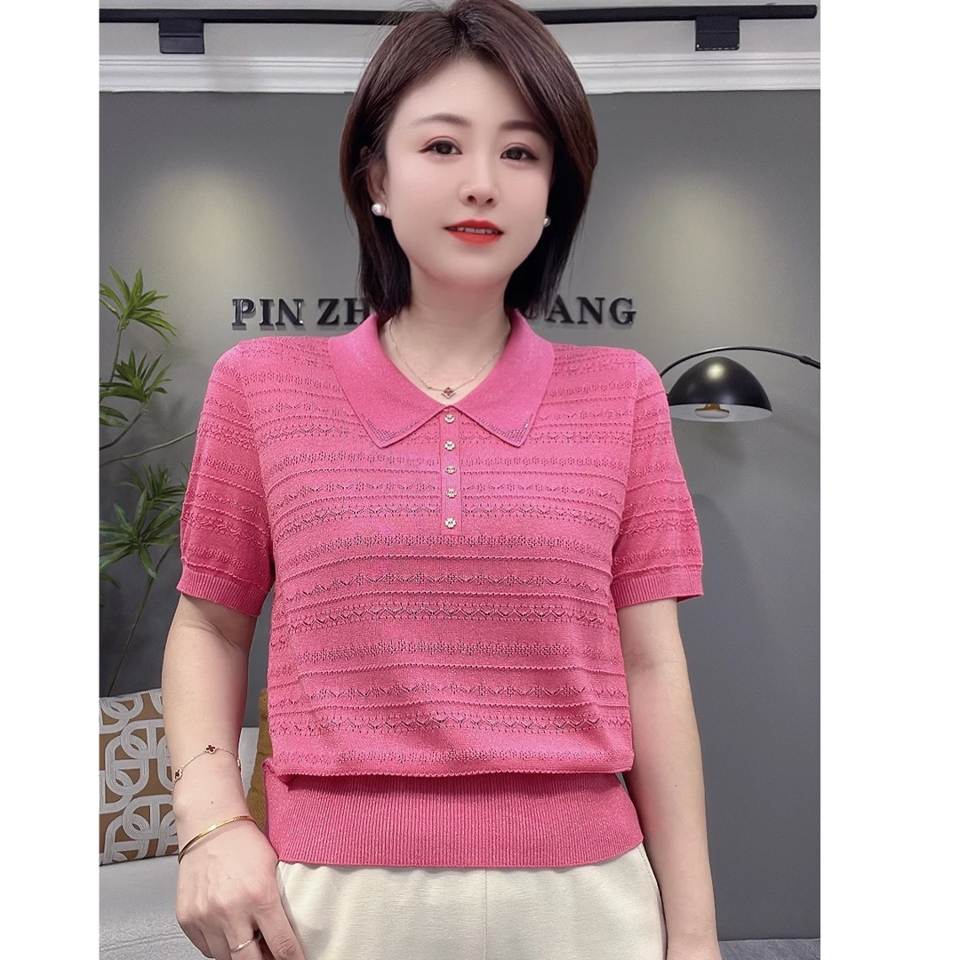 新款翻领设计感工艺减龄天丝半袖99112