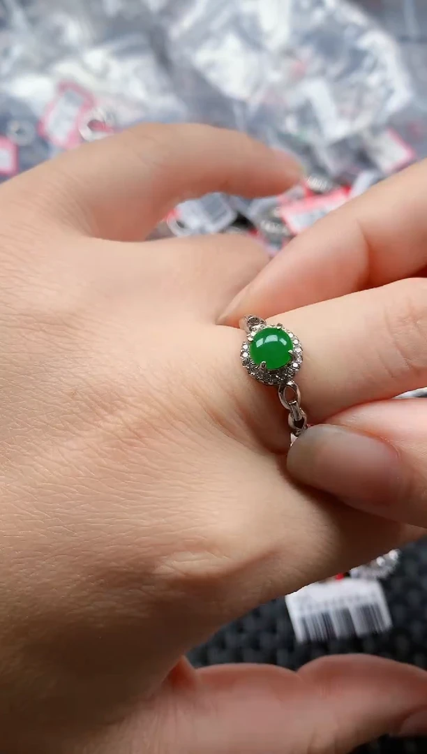 银S925镶嵌戒指翡翠天然A货缅甸翡翠