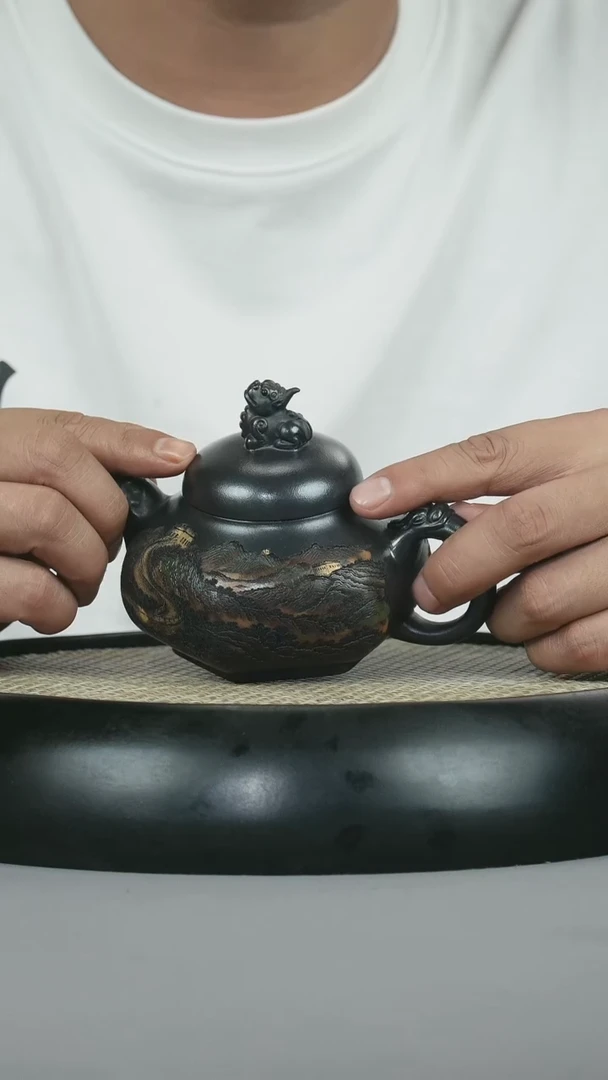 茶壶紫砂 原矿石黄 六方龙尊
