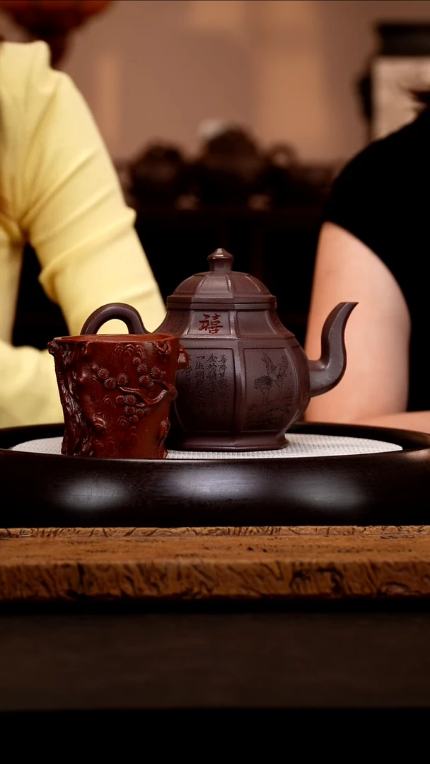 茶壶紫砂SJJ48青灰紫福禄寿喜400cc