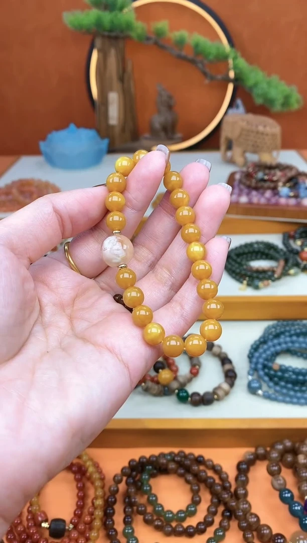 【闪购商品】蜜蜡手链未镶嵌单圈蜜蜡玛瑙手串