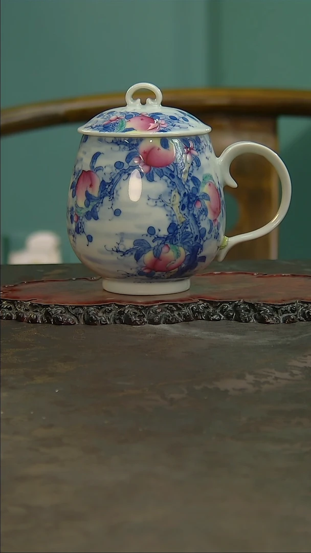 【闪购商品】青花手绘桃子办公杯