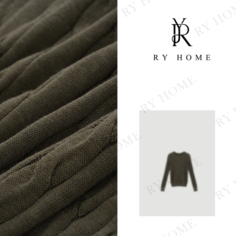 【容雨RYHOME】“金色年华”桑蚕丝＋亚麻春季罗纹毛织上衣M2539