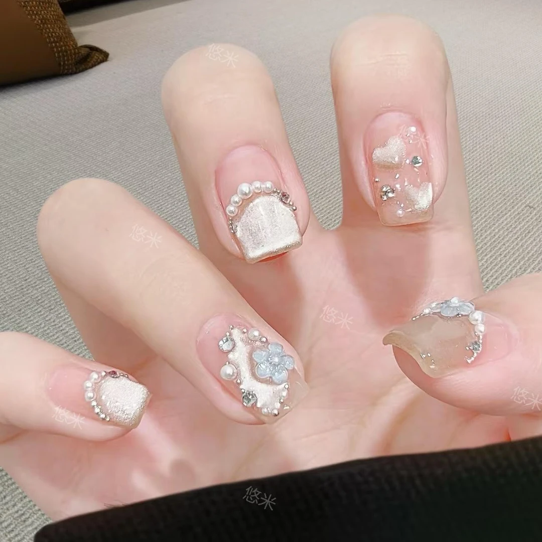 【悠米】猫眼精灵 甜欲INS风 腮红高级感美甲 纯手工制作光疗穿戴甲