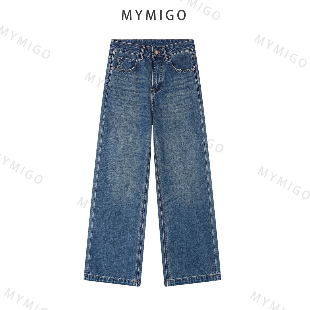 【MYMIGO】・曼哈顿・大牛高品直筒阔腿拖地裤无弹欧式牛仔裤