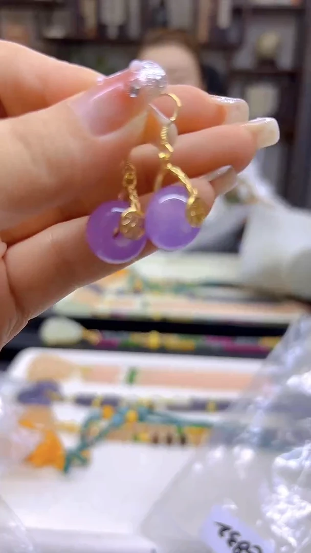 翡翠14K金镶嵌耳饰DIY款E832