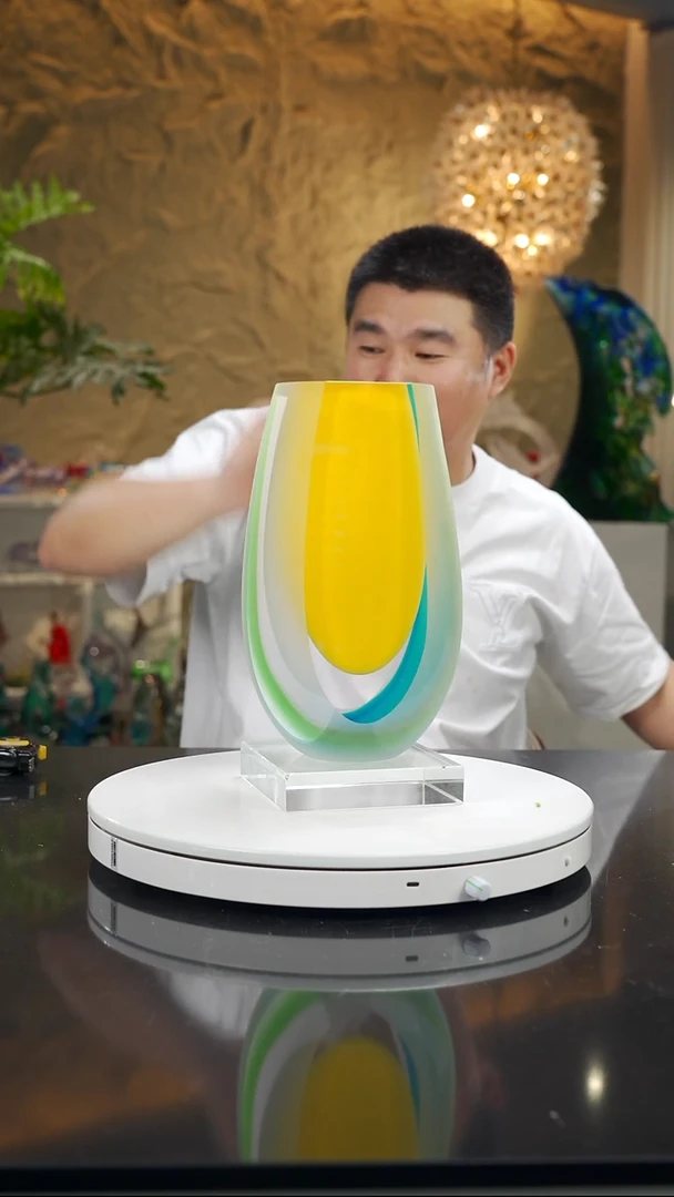 手工艺品琉璃设计款黄蓝花瓶大号