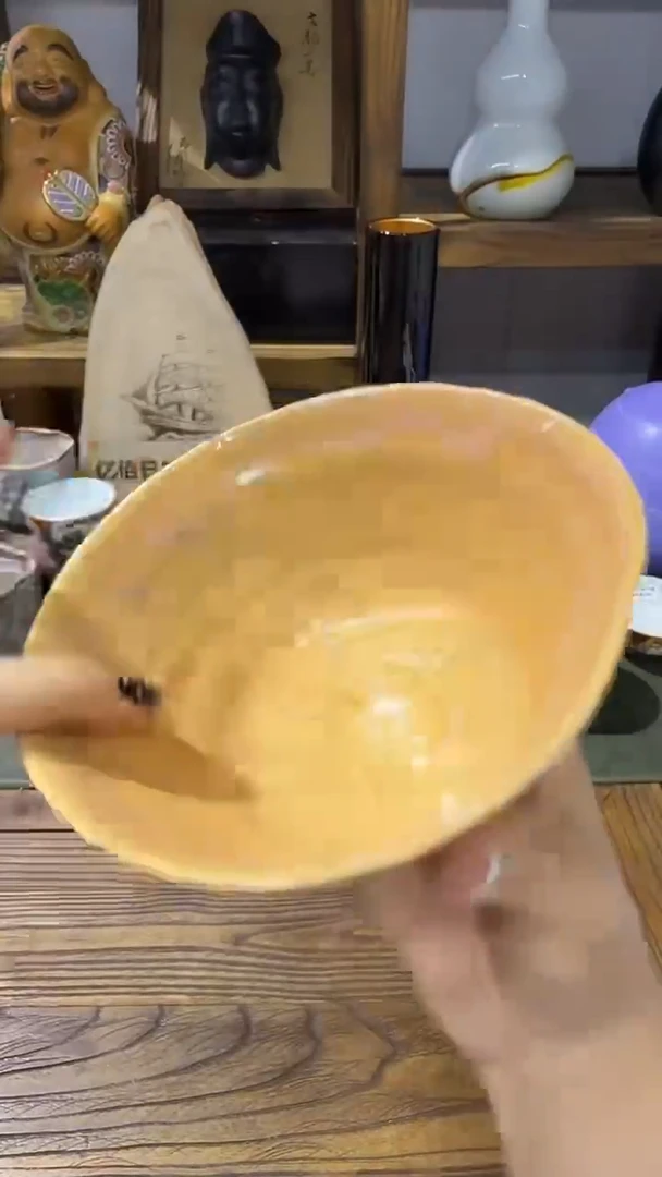 黄色抹茶碗一切口
