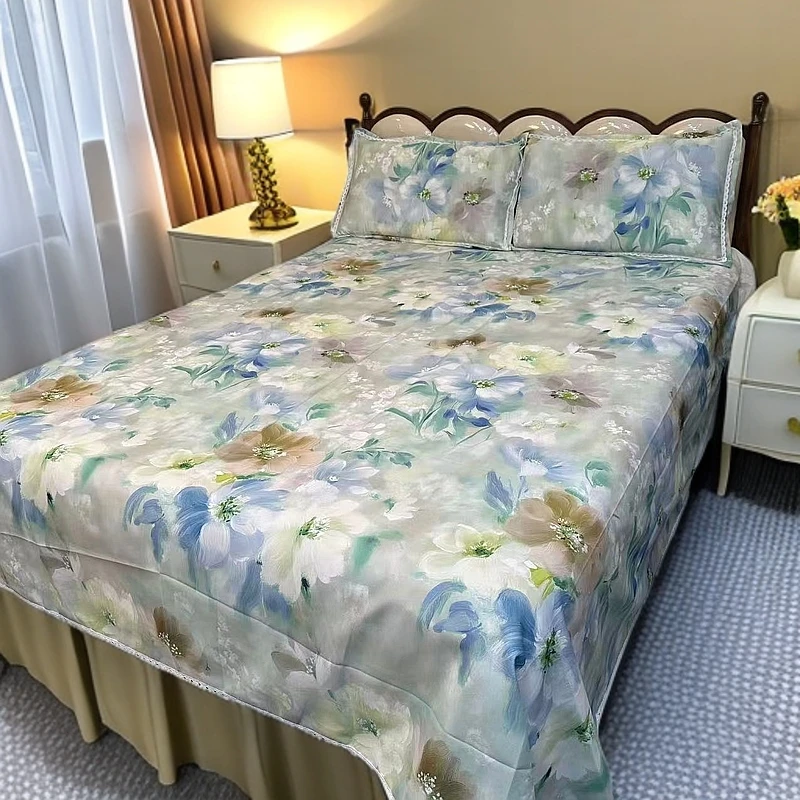 纯棉粗布床单--朦胧花开绿240*240