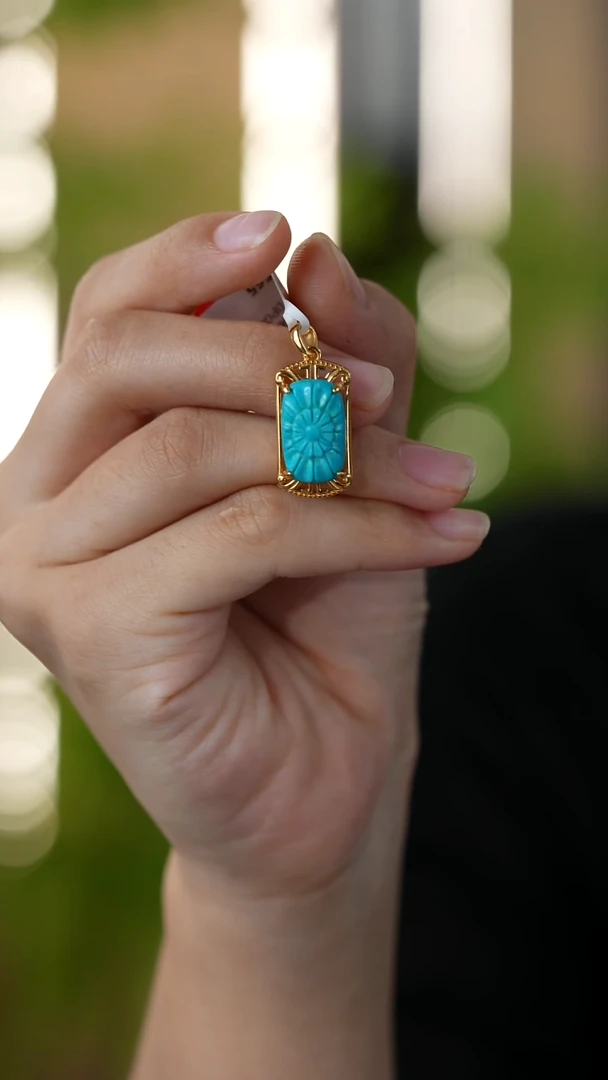 银S925镀金镶嵌绿松石吊坠秒拍号24