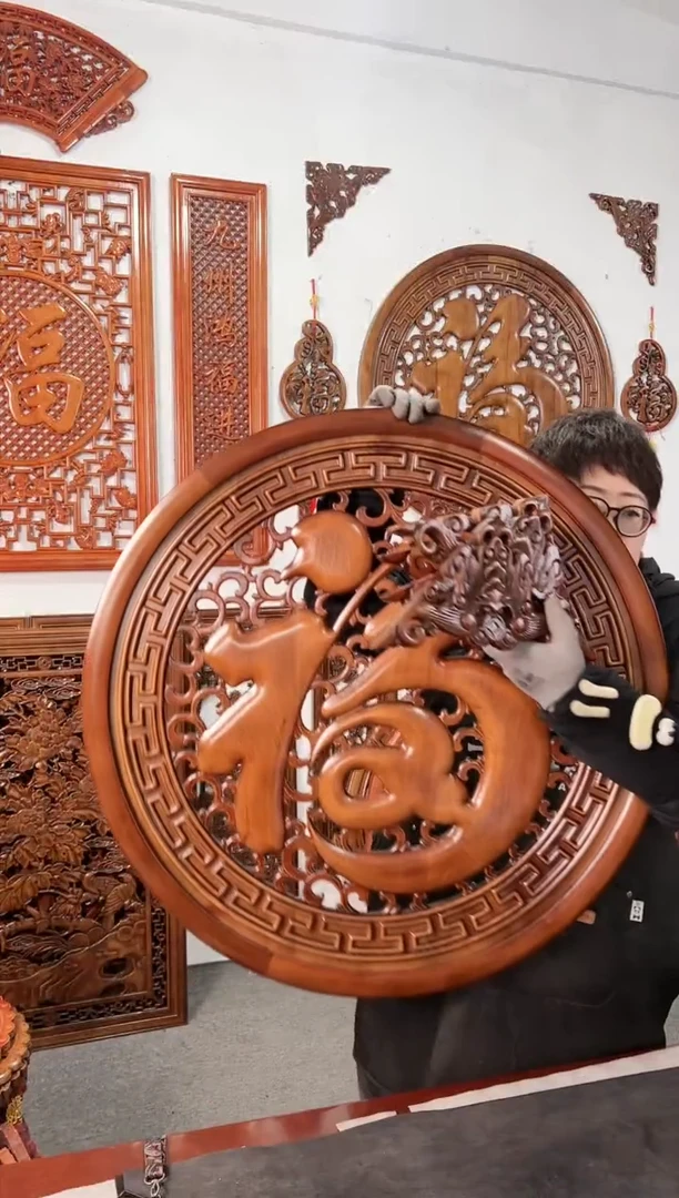 【闪购商品】香樟木木雕80公分 康熙福 25公分角花【复古色】