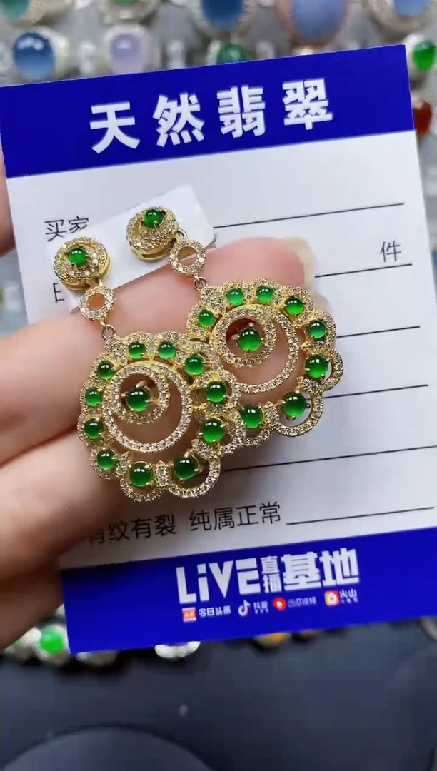 翡翠银S925镶嵌耳饰173