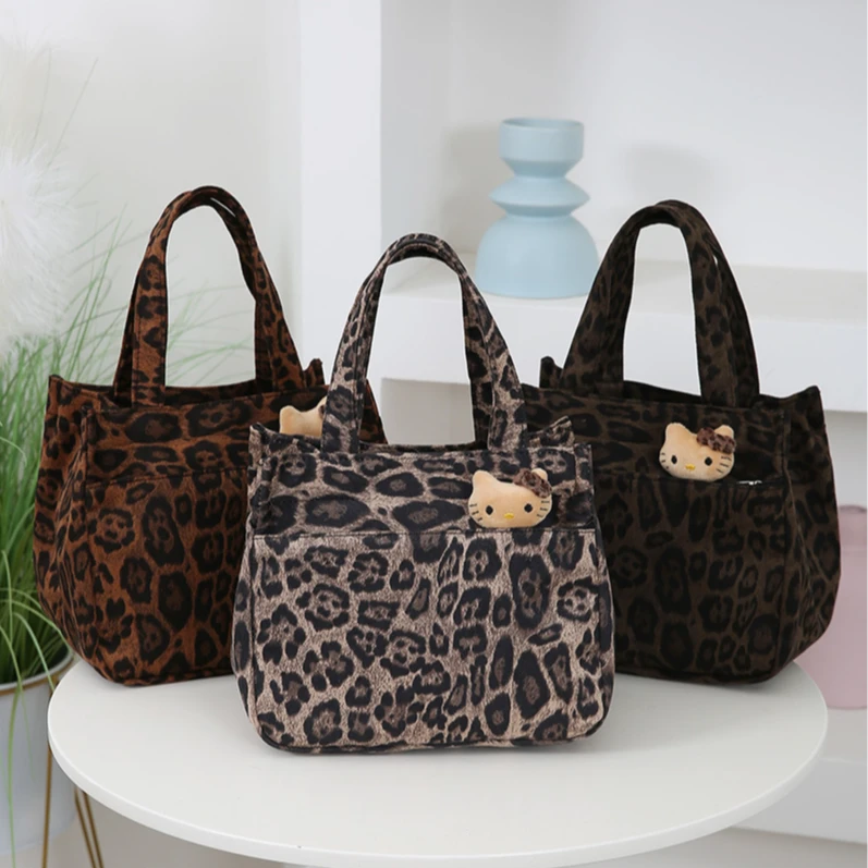 新款大容量豹纹手提包上班族便携妈咪帆布包学生手拎便当包手提袋