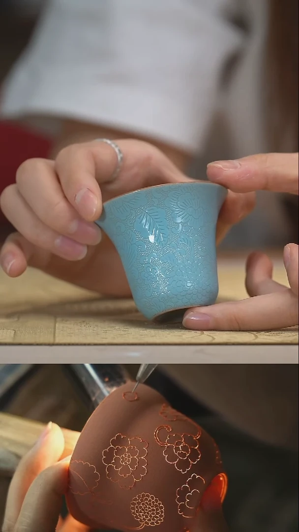 瓷片汝窑扒花主人杯