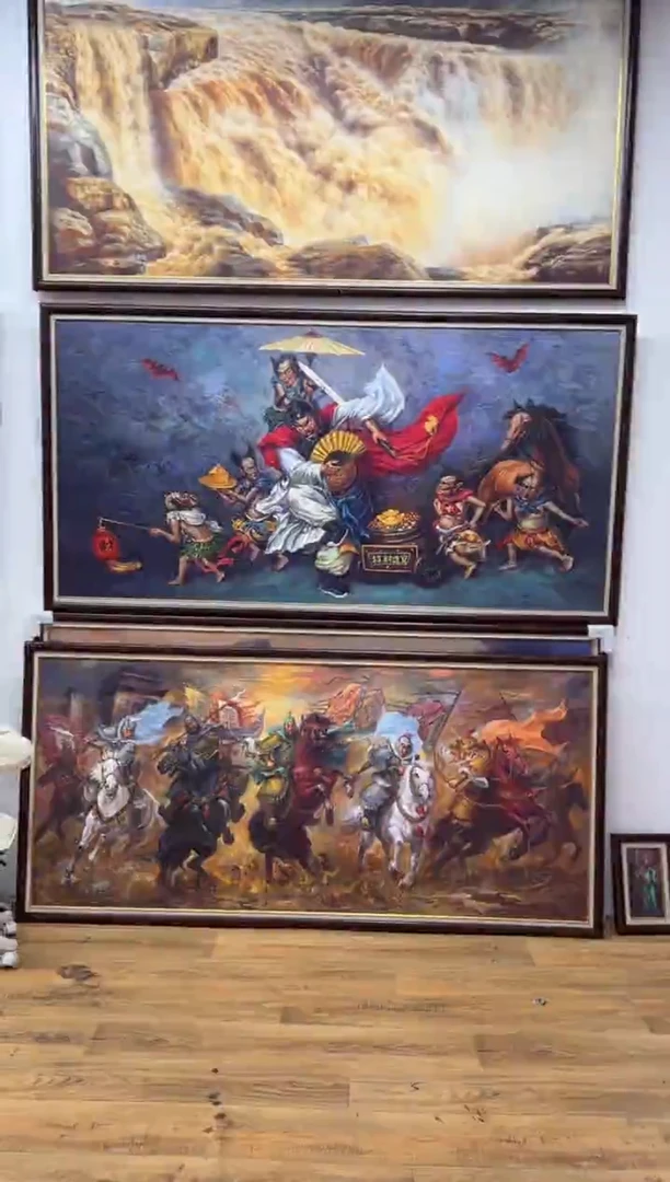 油画名**饮【张俊龙】】五虎上将办公室客厅茶室客厅挂画油画版画
