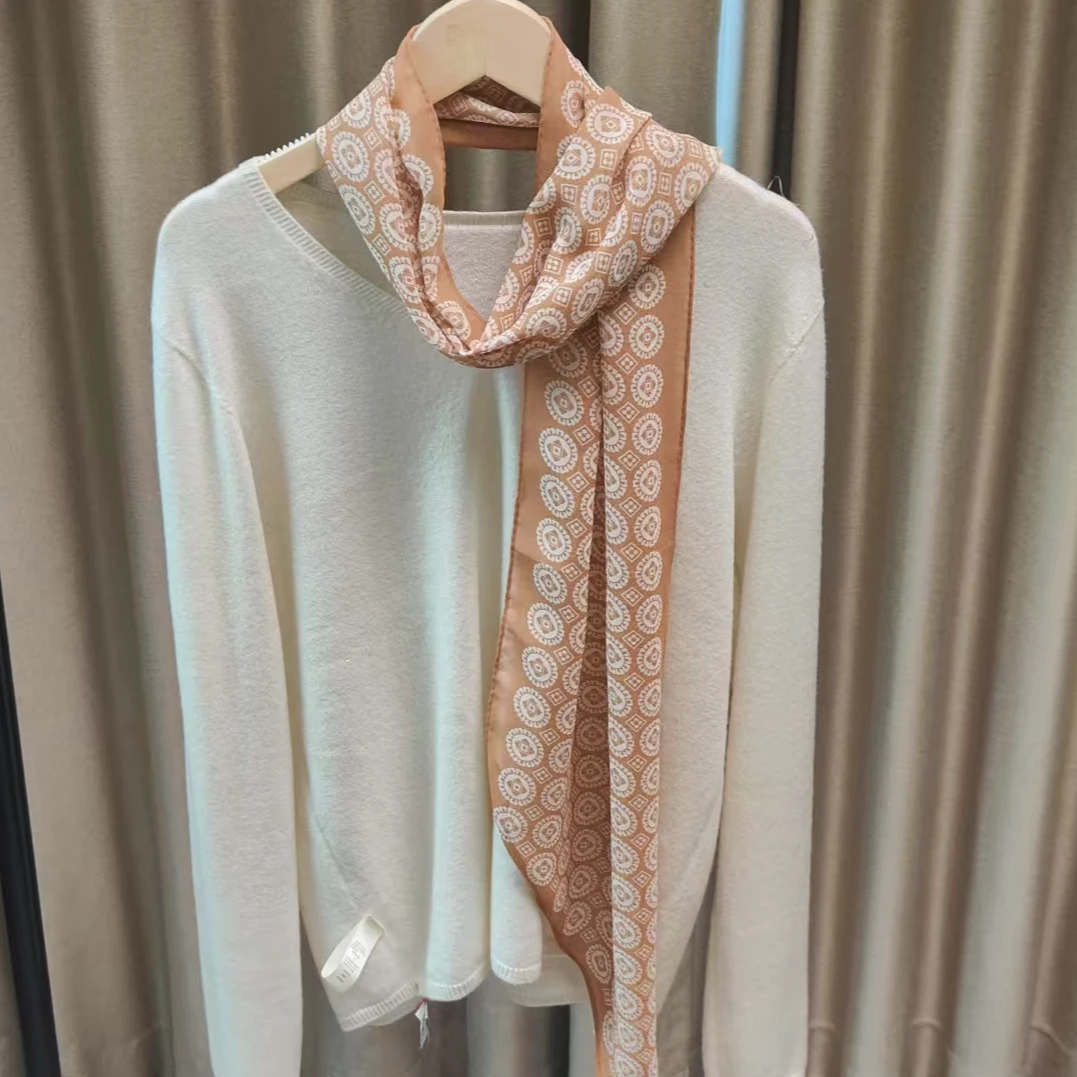 （橘咖花球）乔其双绉25*125左右长条巾