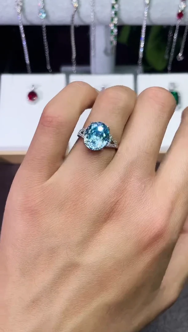 合金合成钻石海蓝戒指