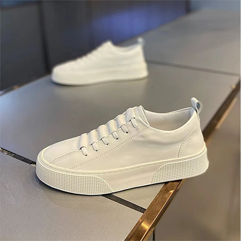 皮鞋男纯色小白鞋春秋新款皮面休闲板鞋低帮软底一脚蹬鞋子男潮鞋