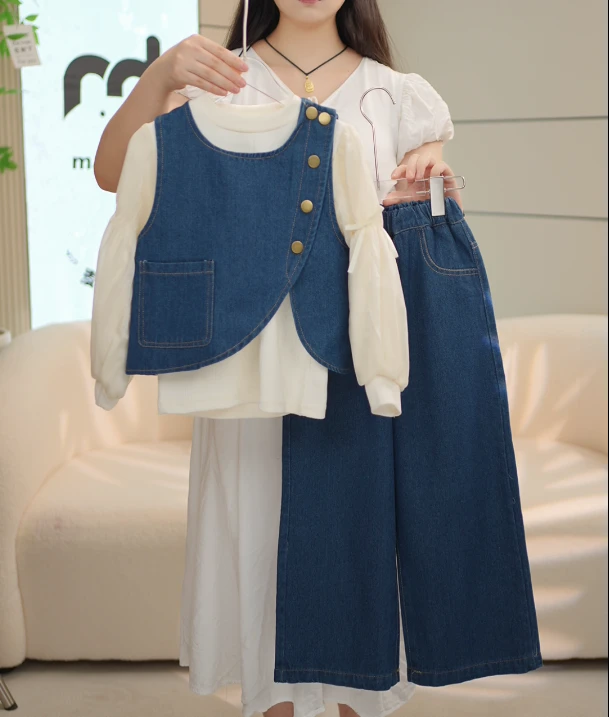 牛仔时髦洋气新款女童秋装儿童套装衣服女大童装三件套春秋季