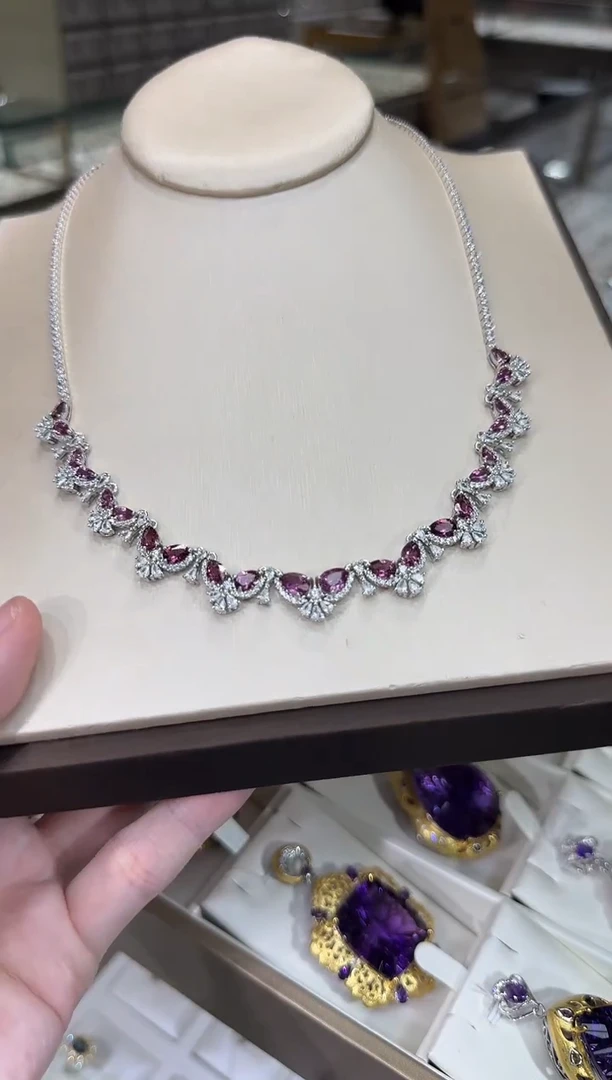 颈饰银S925镶嵌石榴石套链蝴蝶