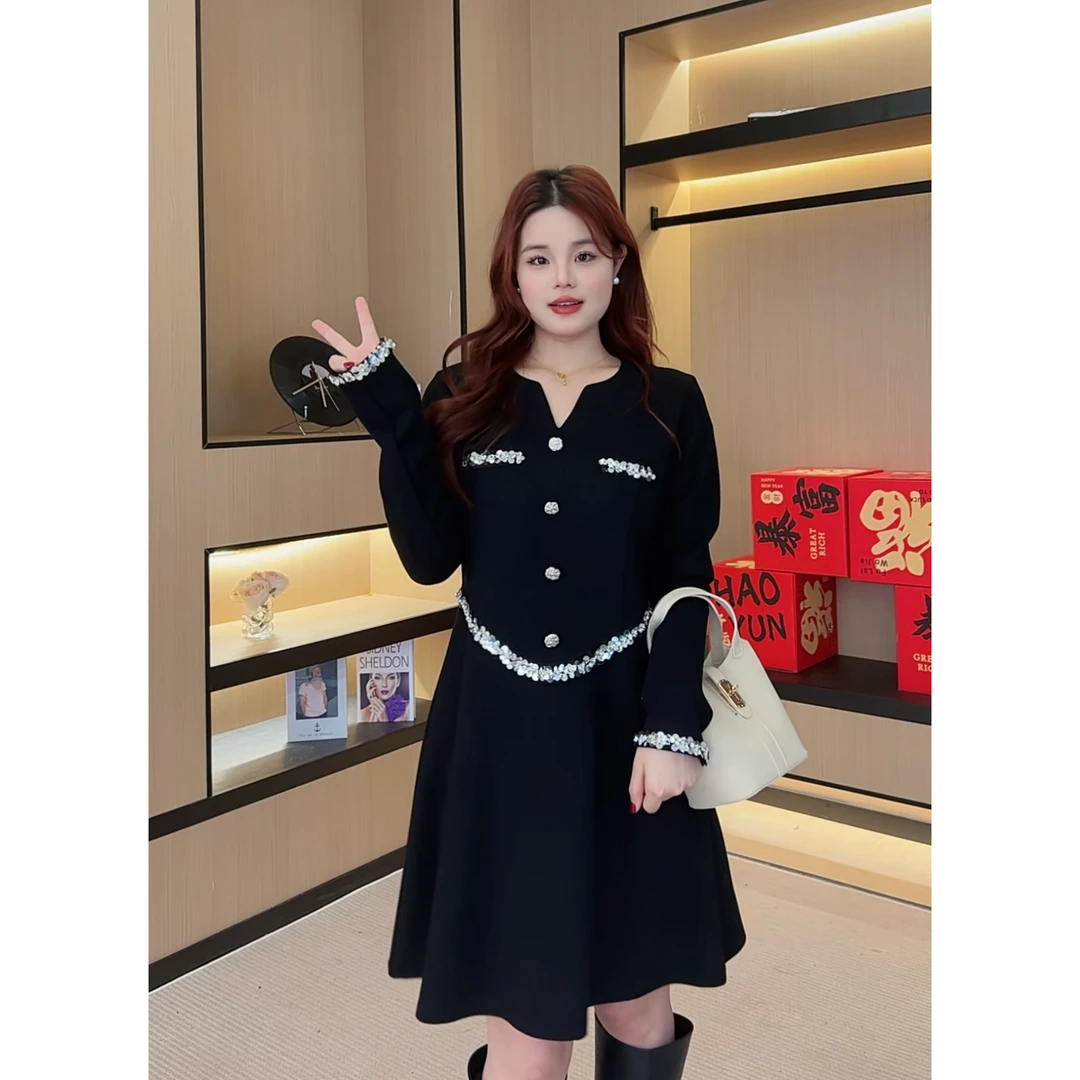 法式小众赫本风气质名媛小黑裙桃子微胖定制【HC1682】