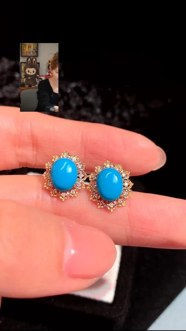 18K金镶嵌绿松石耳饰美松耳钉