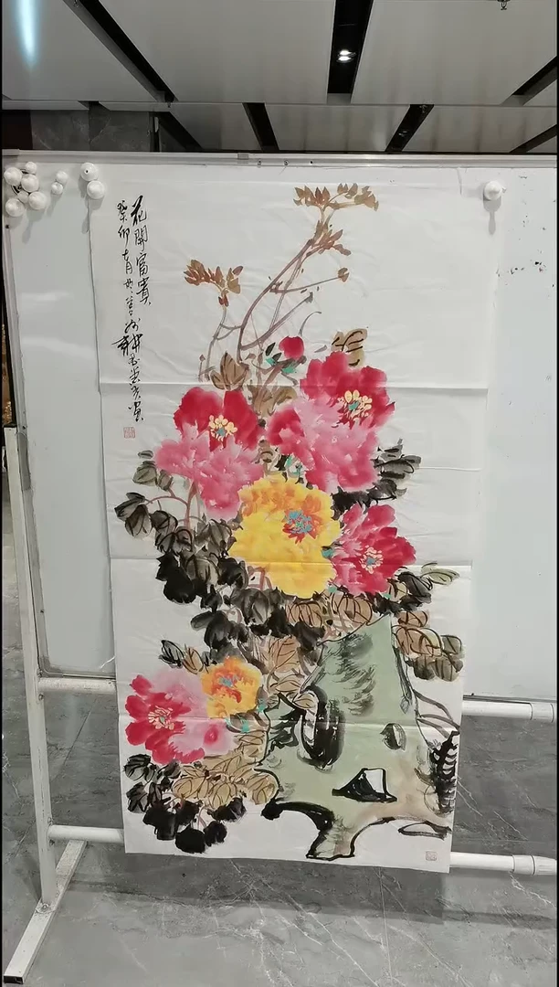 国画董少三四尺竖幅花开富贵