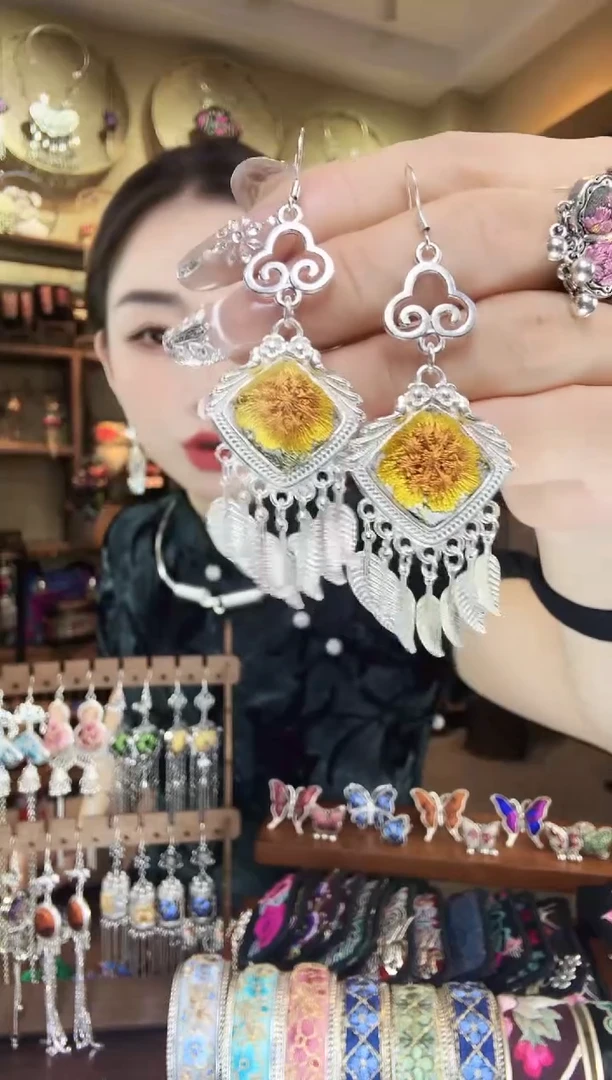 刺绣非遗刺绣民族风耳环