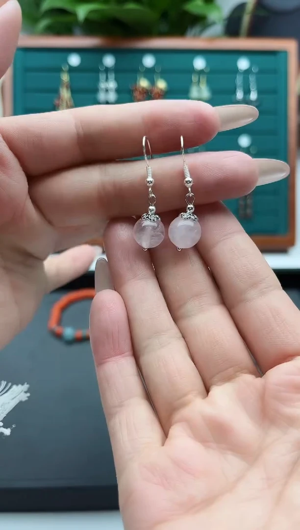 【闪购商品】水晶耳饰银S925镶嵌6509粉水晶单珠