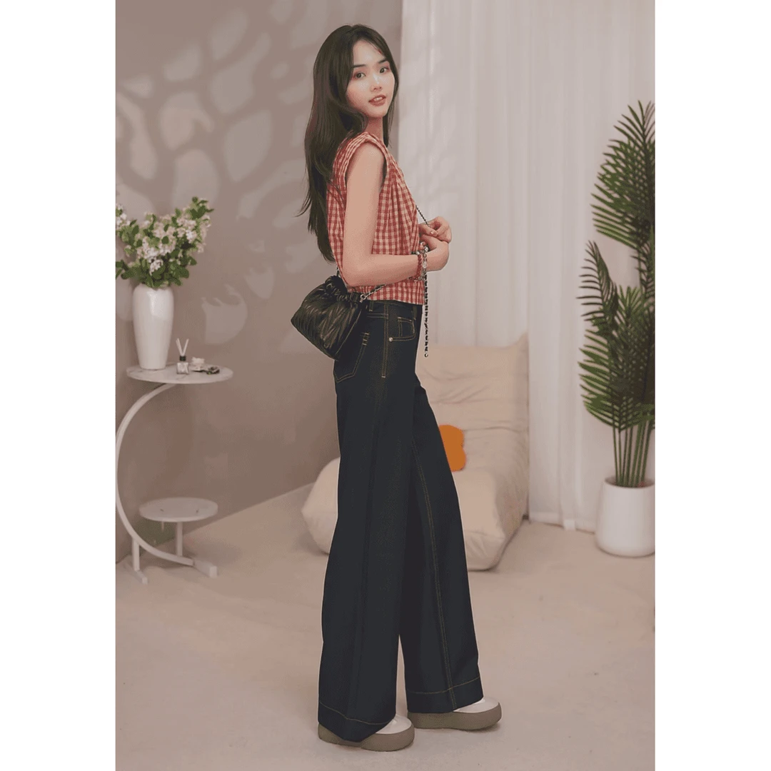 2025秋冬季新款丹宁蓝中高腰气质常规厚度显瘦百搭加绒直筒牛仔裤