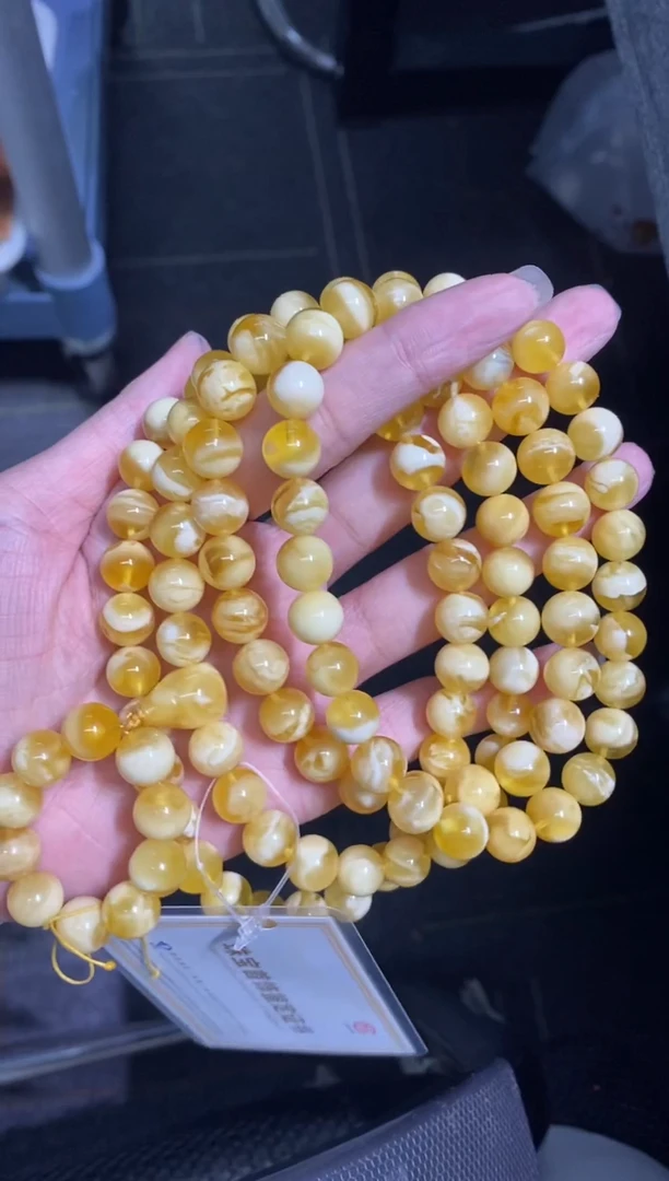 未镶嵌蜜蜡裸石（静）金白108佛珠