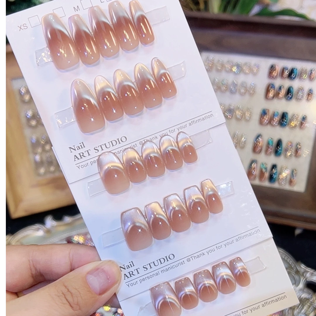 直播专属【白铃枫】镐钻追光猫眼纯手工穿戴甲裸色美甲可拆卸成品