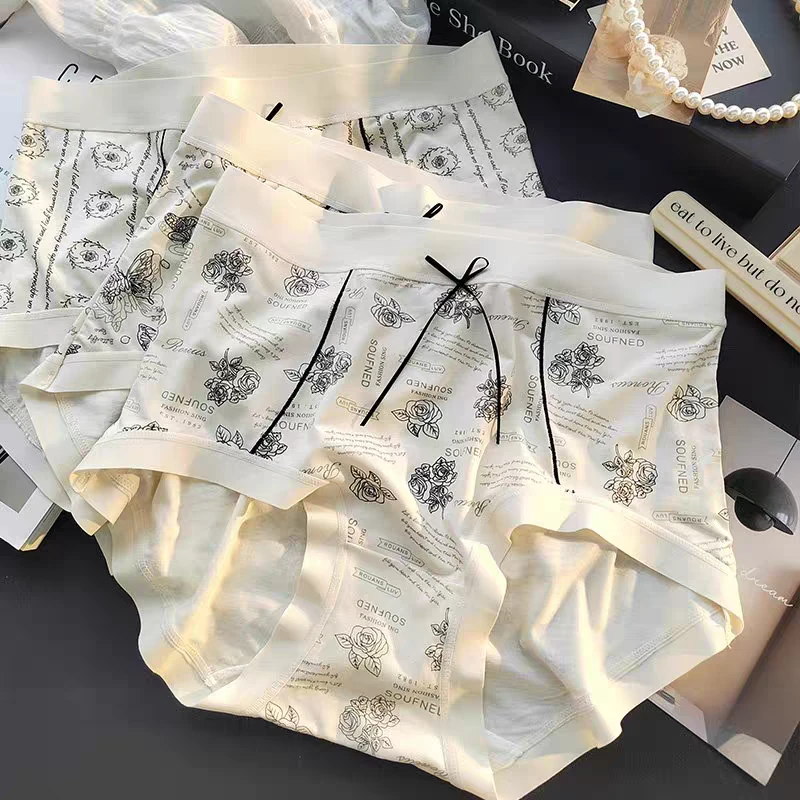 A20暗夜玫瑰纯棉内裤抗菌大码胖无痕透气中高腰全棉女士三角女裤
