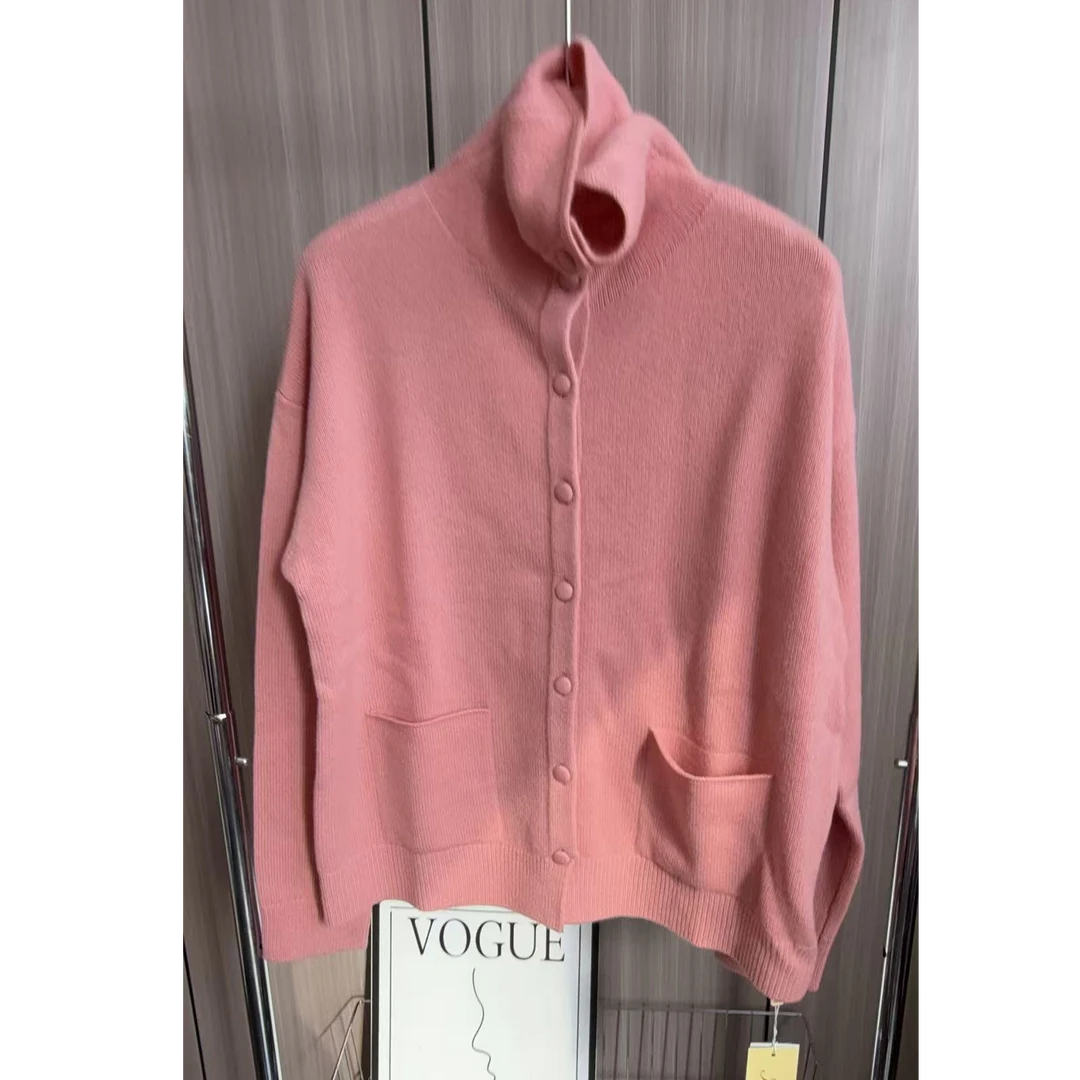 【百分百山羊绒】254435秋冬时尚高领款单排扣羊绒衫洋气百搭