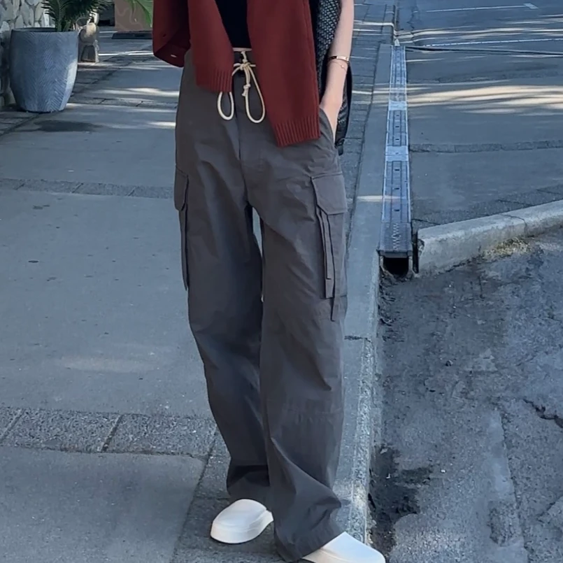 DE Mincollection系带工装裤/日系翻盖大口袋工装直筒休闲裤40315