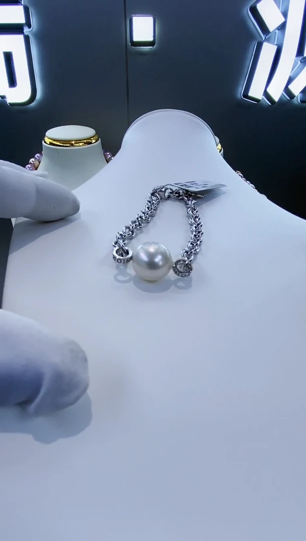 银S925镶嵌手链海水珍珠Y海水澳白手链